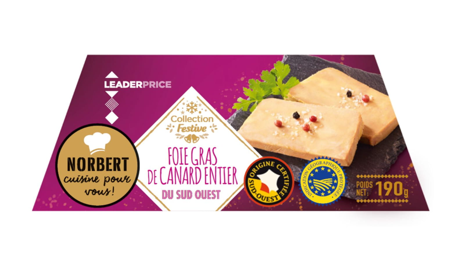 Le foie gras de canard entier du Sud-Ouest Origine France de Leader Price