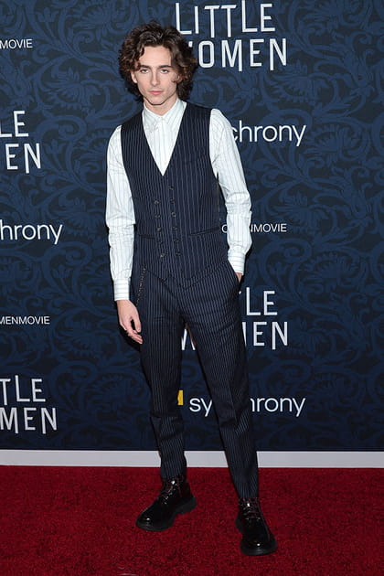 Timothée Chalamet en ensemble à fines rayures Alexander McQueen