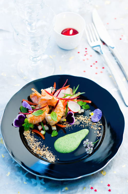Langoustines crème basilic