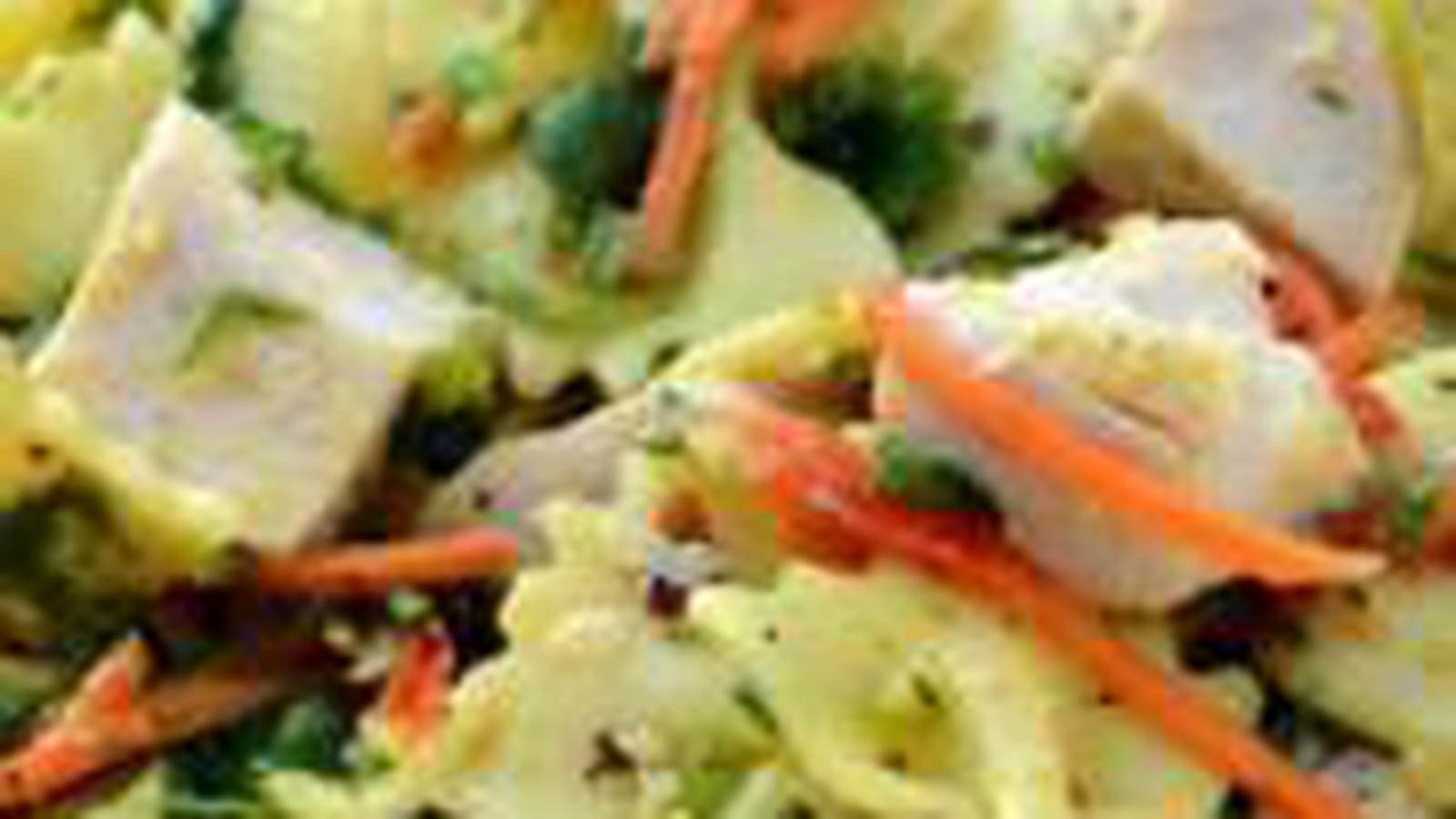 Salade de pâtes au poulet, vinaigrette moutarde et curry