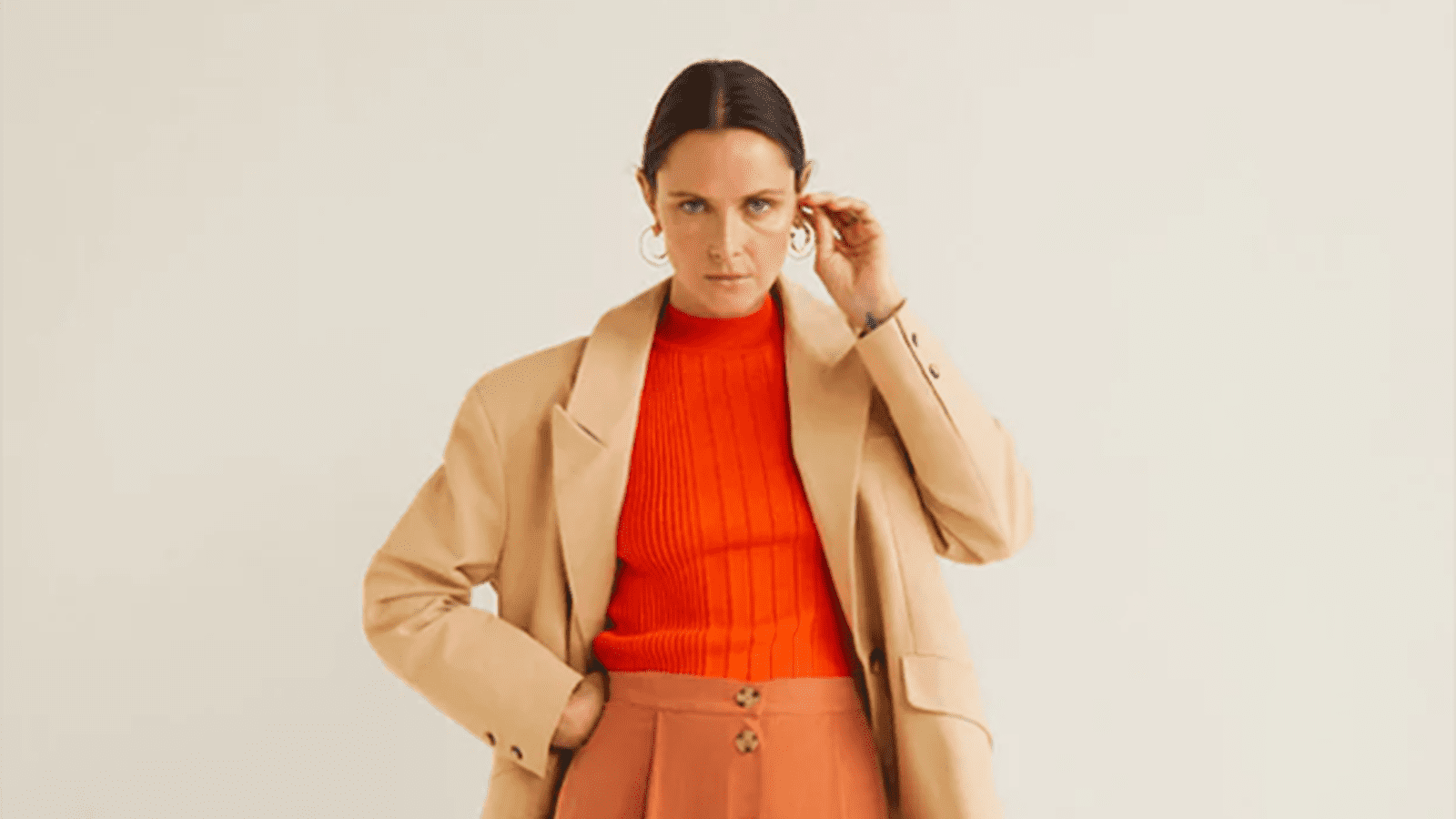 Jupe midi boutonnée orange