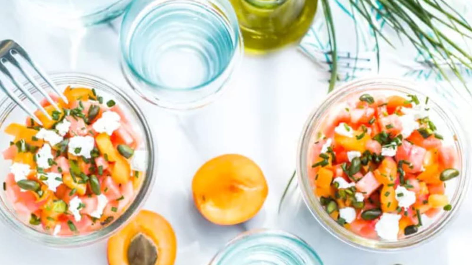 Tartare d'abricots au chèvre et pastèque à l'huile d'olive
