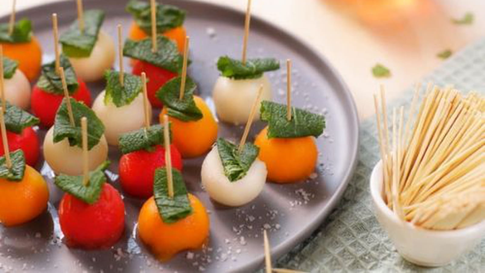 Brochettes de pastèque et melon