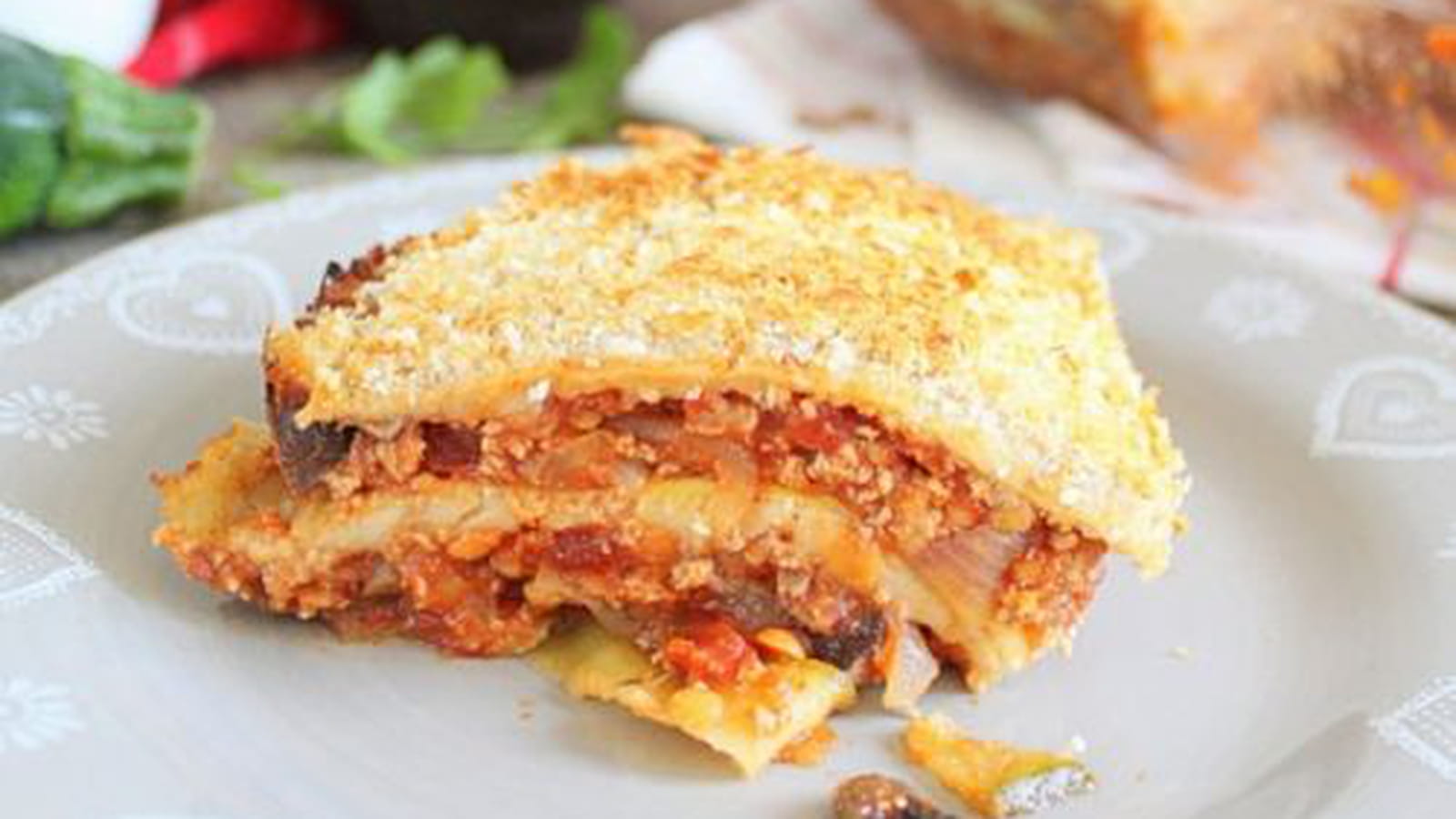 Lasagnes de courgettes, sans pâte, aux lentilles, tofu et champignons shiitaké (vegan, sans gluten)