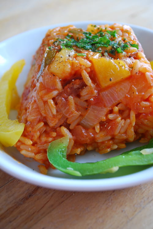 Riz au chorizo , poivrons et ananas
