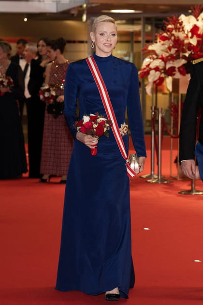 Charlène de Monaco en robe bleue Terrence Bray