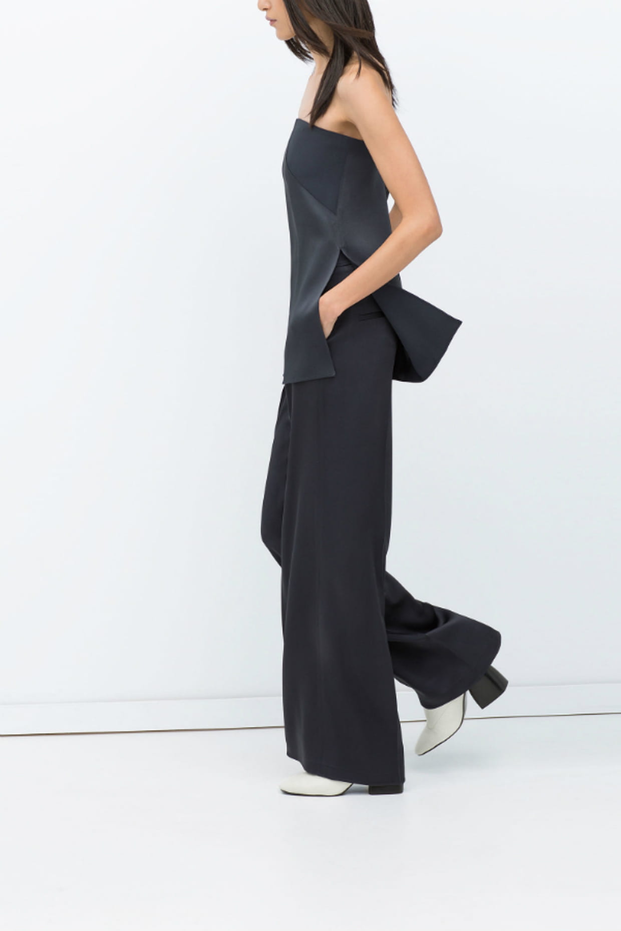 Pantalon De Costume Femme Zara - Taille S - Bleu Marine Satin - Style Straight Leg - Occasion Très Bon état