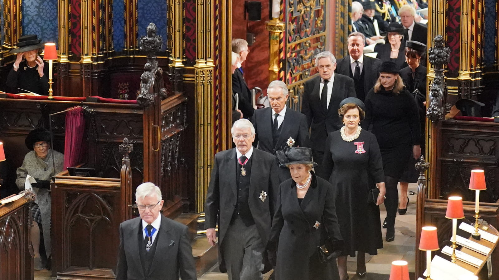 Sir John Major et Lady Norma Major, Tony Blair et Cherie Blair, Gordon Brown et Sarah Brown, David Cameron et Samantha Cameron