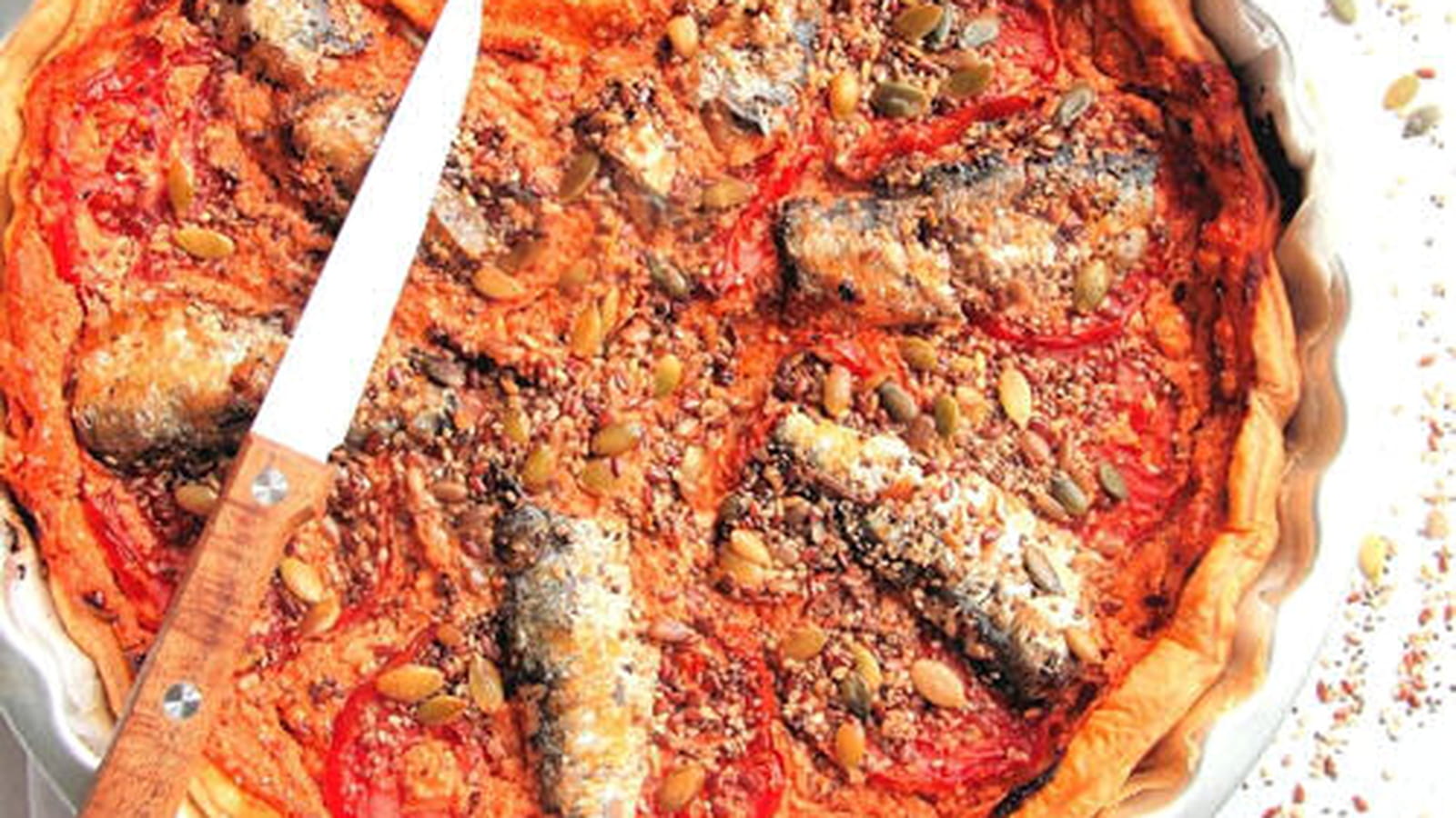 Tarte au fromage de chèvre frais et sardines