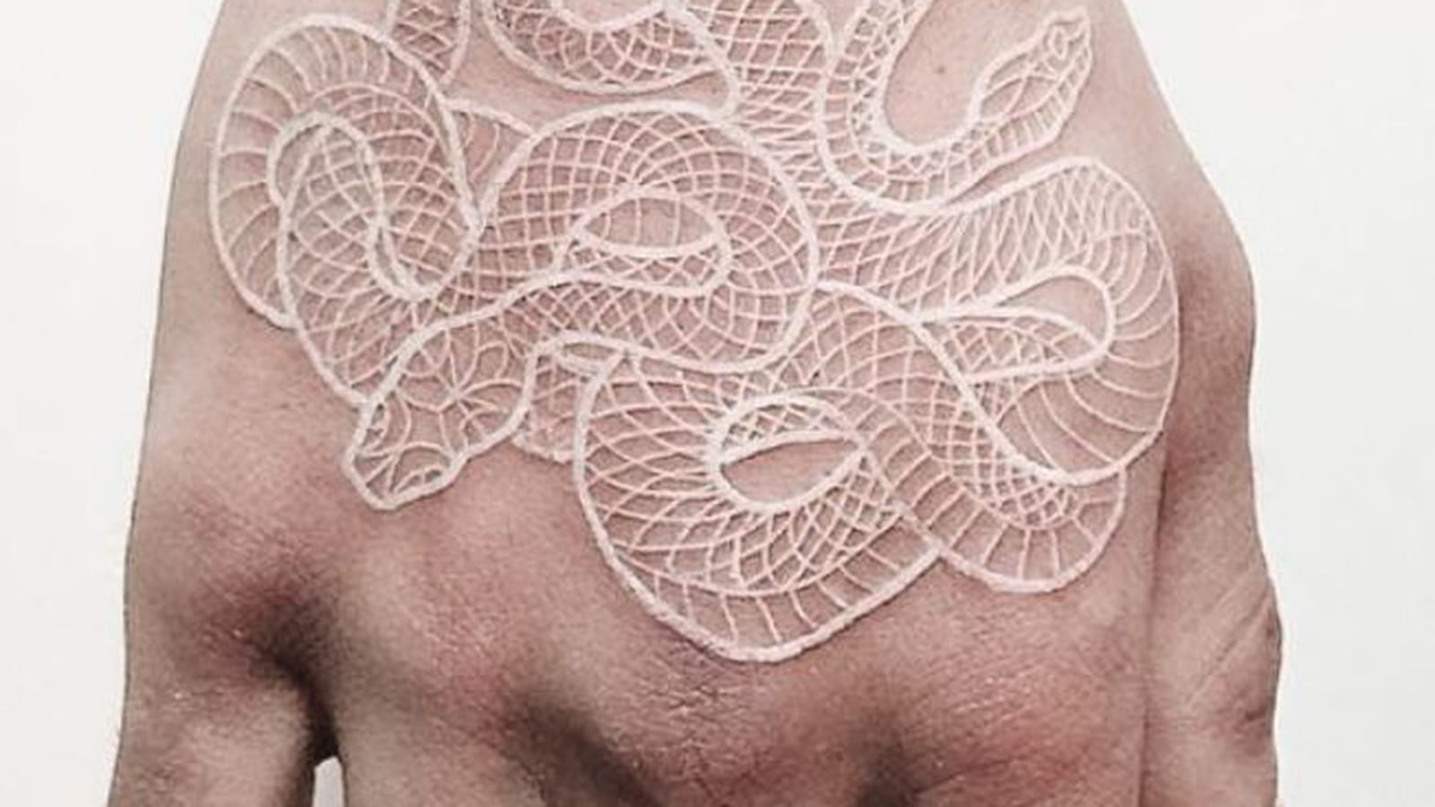 Serpent à l'encre blanche sur la main