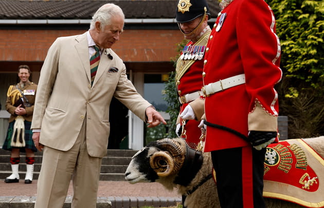 Le major Jonathan Thompson derrière le roi Charles en 2022