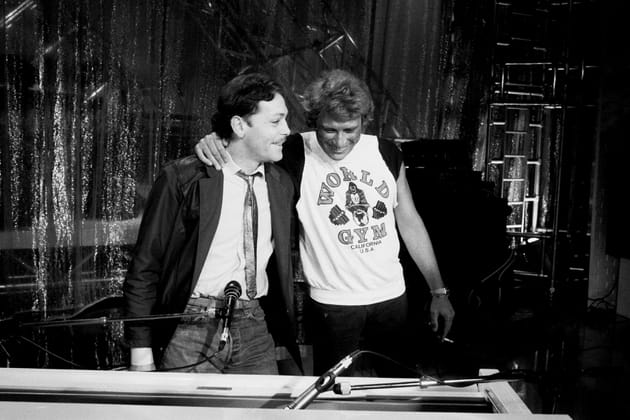 Avec Johnny Hallyday sur le plateau de "Champs-Elys&eacute;es", f&eacute;vrier 1982