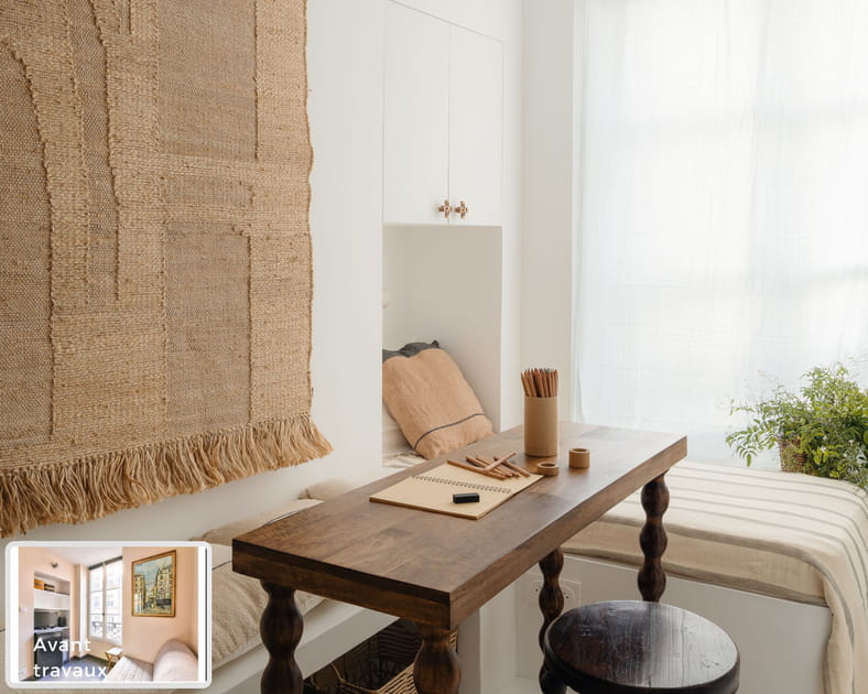 Avant-apr&egrave;s&nbsp;: tout caser dans un mini espace de 9&nbsp;m&sup2; pens&eacute; pour deux