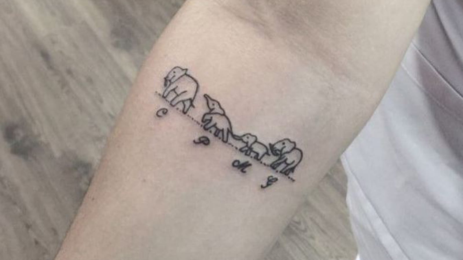 Famille d'éléphants sur l'avant-bras