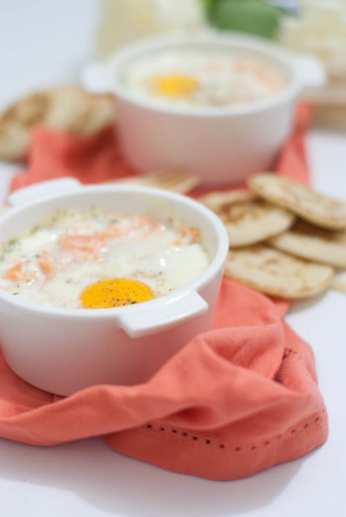 Oeufs cocotte saumon et gorgonzola
