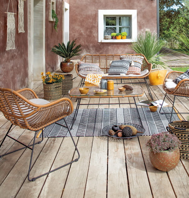 Salon de jardin en alu et bambou Jardiland