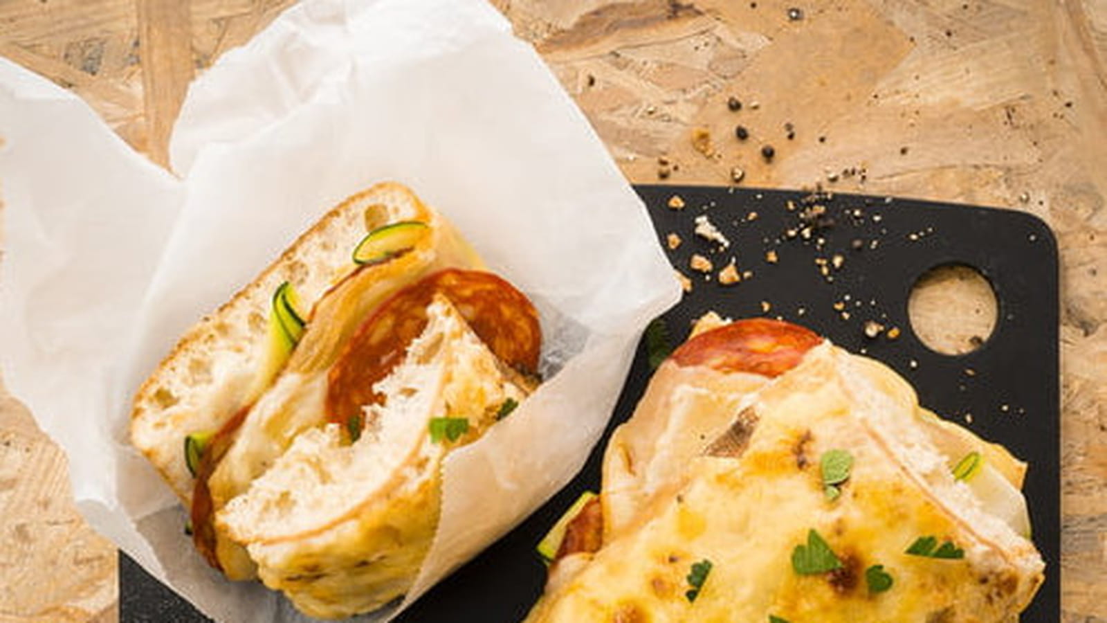 Croque ciabatta aux courgettes et au chorizo