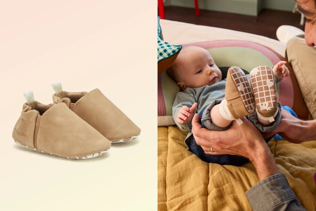 Chaussons motricit&eacute; 1&nbsp;" se retourner " (marron)