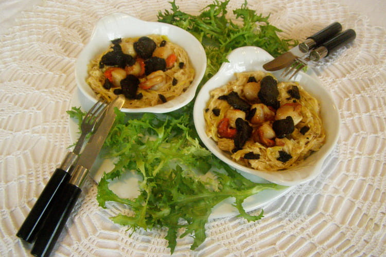 Recette de Fondue de poireaux, StJacques, truffe