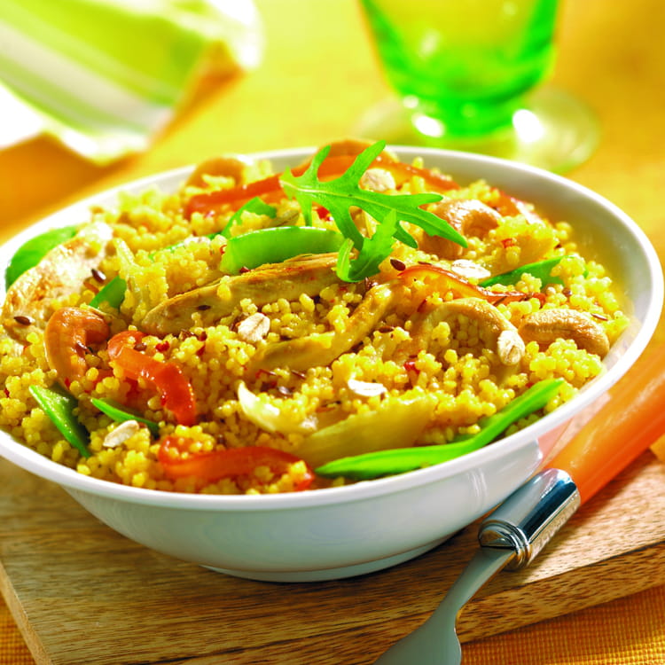 Poulet aux légumes, noix de cajou et Couscous Parfumé aux ...
