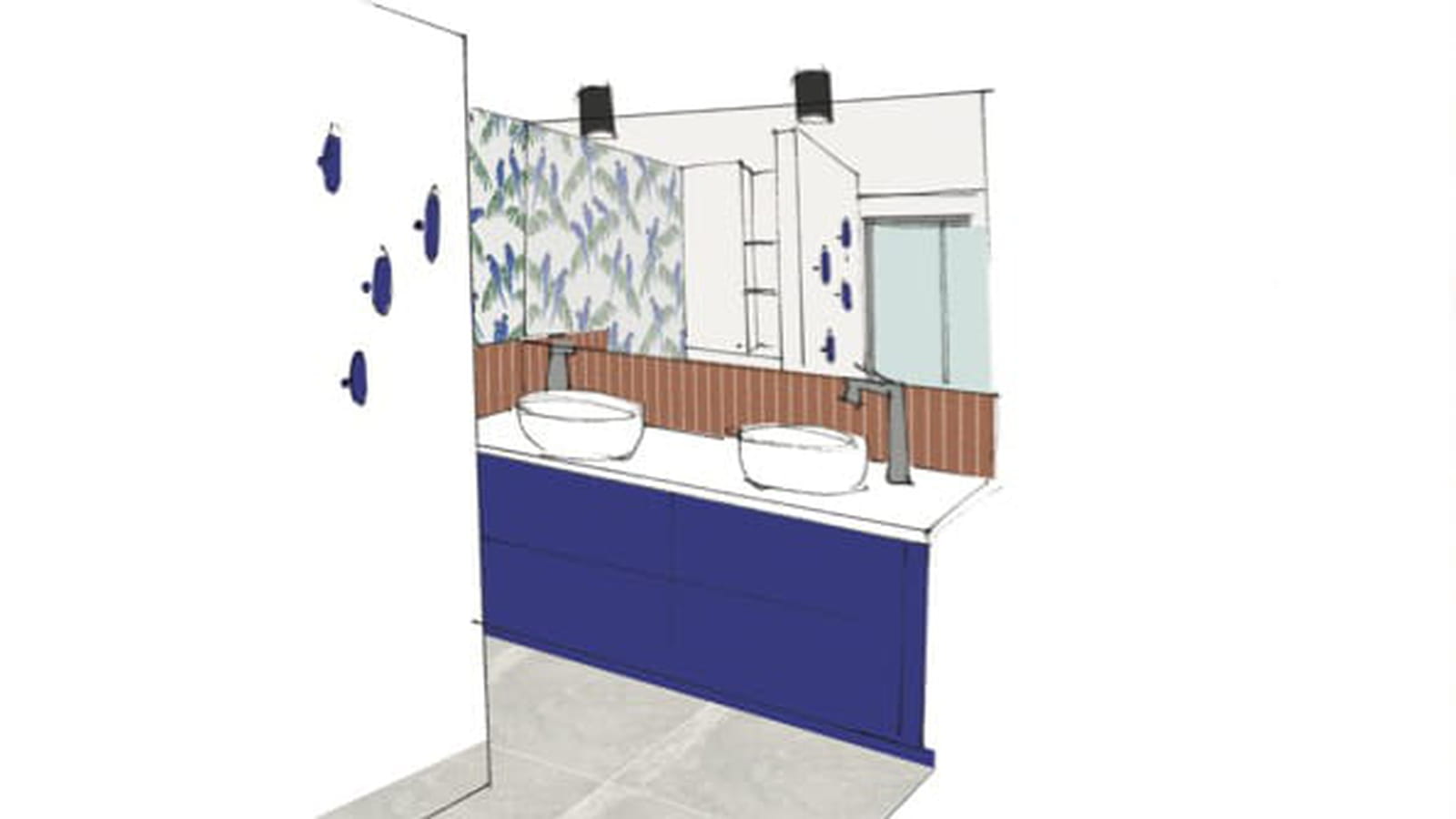 Salle de bains en croquis