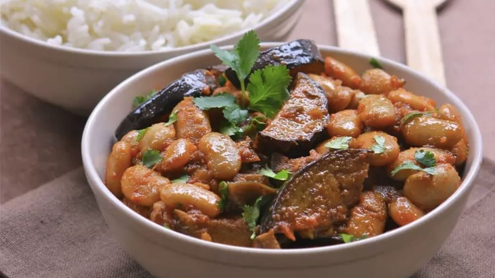 Haricots Tarbais à l’Indienne aux aubergines et riz Basmati au citron 