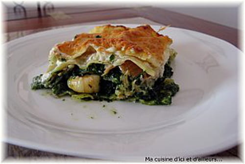 Lasagnes aux crevettes et épinards