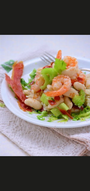 Salade terre-mer aux Haricots Tarbais et jambon de Bayonne croustillant