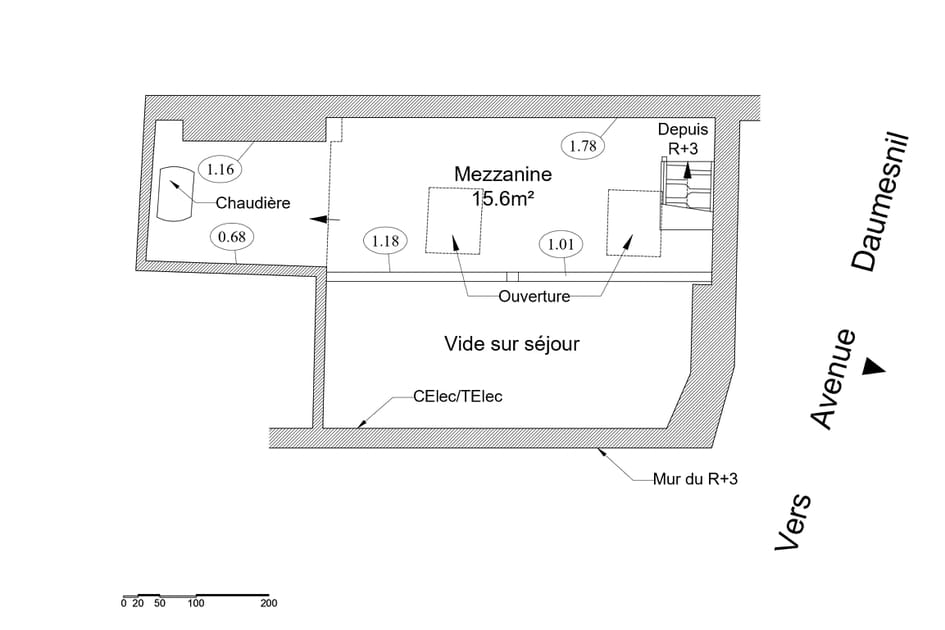 Plan de la mezzanine avant travaux