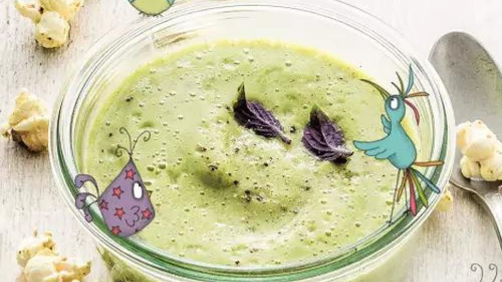 velouté de courgettes au Kiri et pop-corn salé au curry