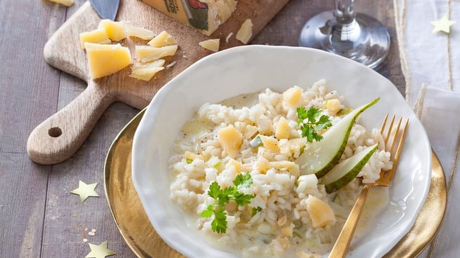 Risotto au Champagne, poires et au Sbrinz AOP