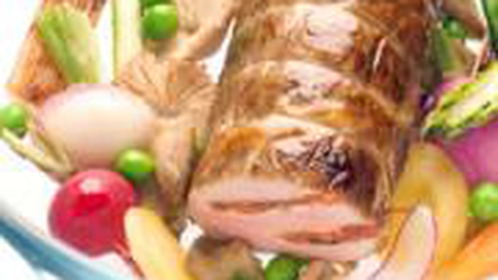 Veau farci au Chavignol, fricot de légumes