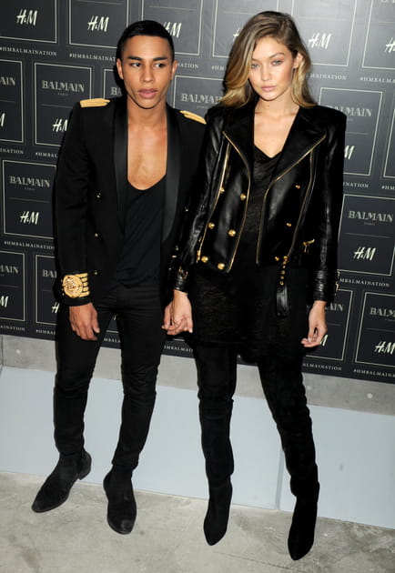Olivier Rousteing et Gigi Hadid au d&eacute;fil&eacute; H&M X Balmain