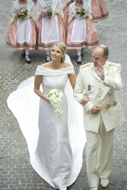 Charl&egrave;ne de Monaco en robe de mari&eacute;e