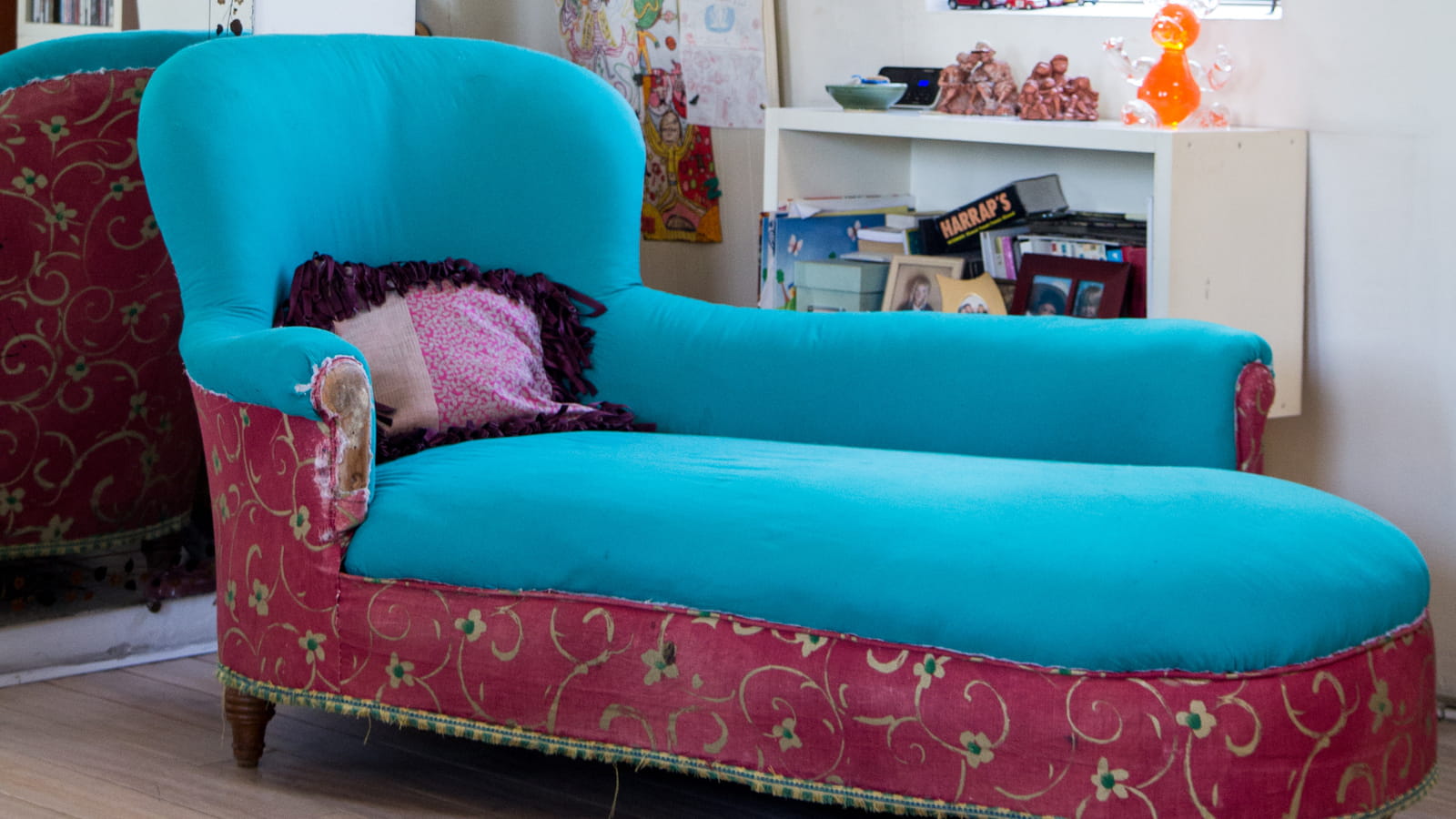 Méridienne turquoise et rose