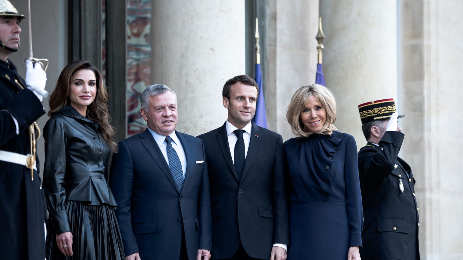 Rania de Jordanie, Abdallah II de Jordanie, Emmanuel et Brigitte Macron