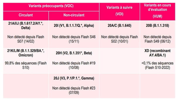 Evolution des variants en france