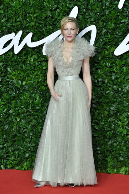Cate Blanchett en robe longue en tulle et volants Armani Privé