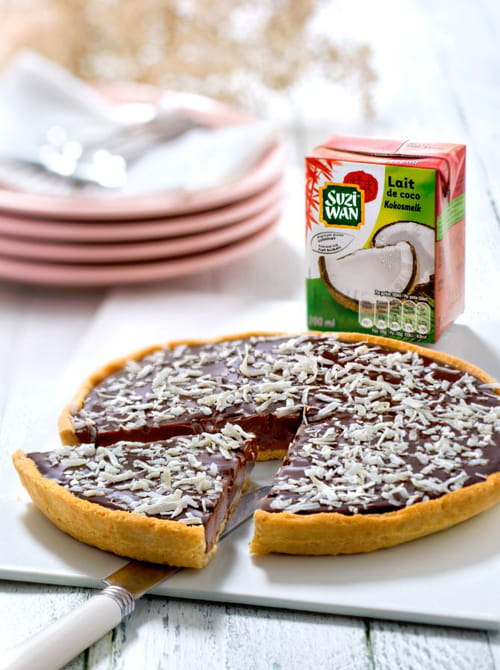 Tarte au chocolat, caramel beurre salé et lait de coco