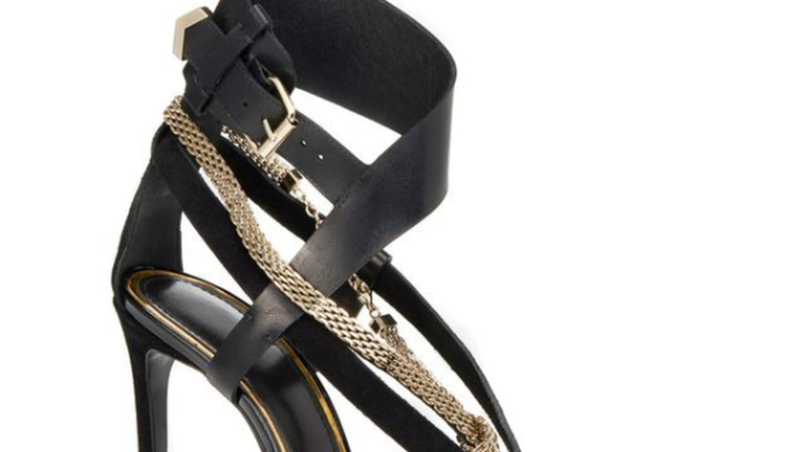 Sandales bracelet de Lanvin   Sandale noire  talon en cuir de veau avec bracelet chane cheville ajustable en laiton finition vermeil de Lanvin   895 euros