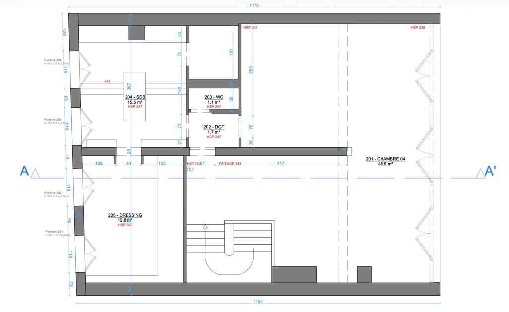 Le plan avant travaux du 2e &eacute;tage