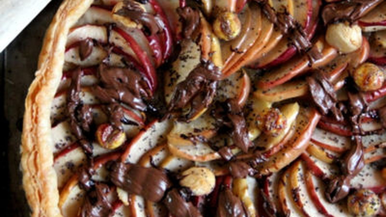 Tarte aux pommes, bananes et crème de noisettes