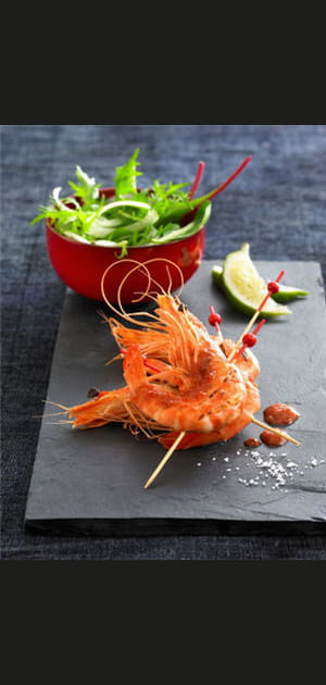 Gambas marin&eacute;es au citron vert.&nbsp;