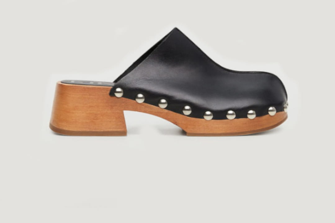 Sabots Cloutés Via Spiga En Cuir Noir - Taille 10 Femme - Talon Haut - Occasion Très Bon État
