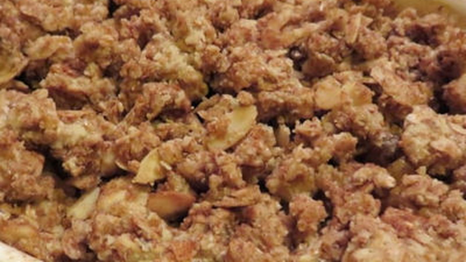 Crumble poires coings chocolat noir