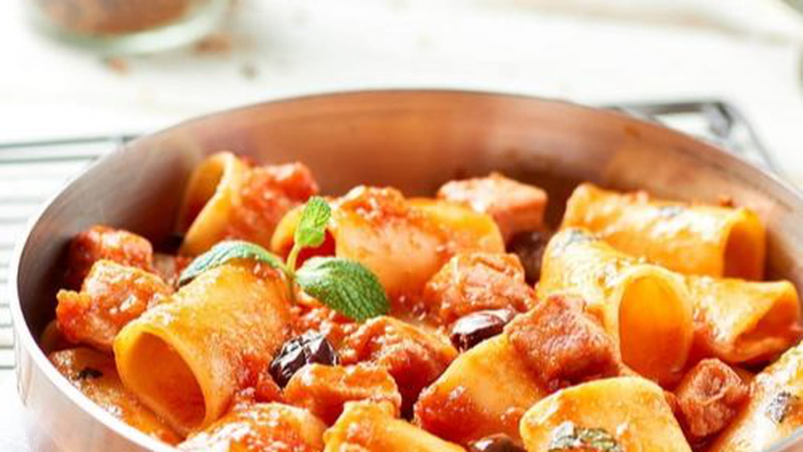 Paccheri au thon, Polpa Datterini & Olives noires