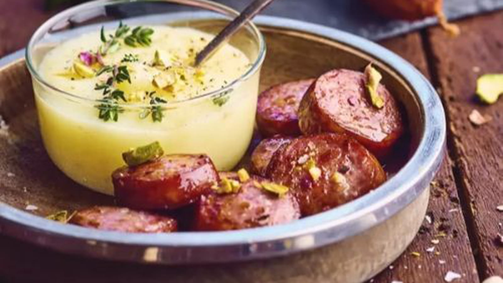 Purée de pistaches à la saucisse de Montbéliard