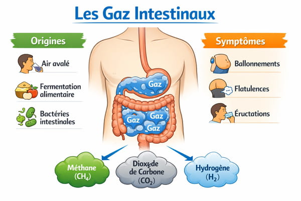 Schéma sur la circulation des gaz intestinaux