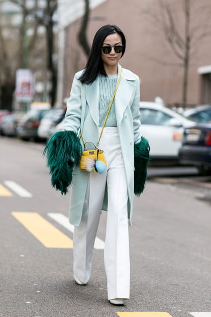 Street style &agrave; Milan : nuances de vert d'eau