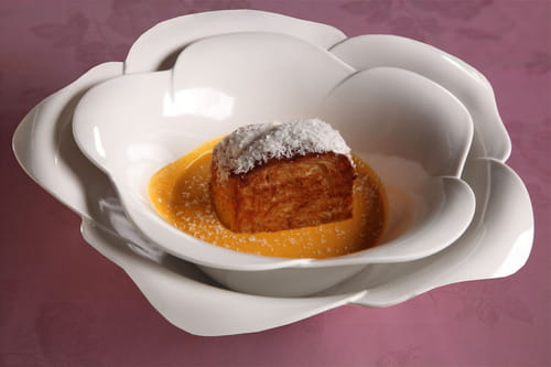 Brioche façon pain perdu, crème de carottes au lait de coco